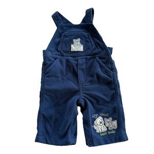 Vtg Y2K Baby B'gosh Oshkosh Vestbak Blue Fleece Vestbak Dog Puppy Overalls Sz 3M